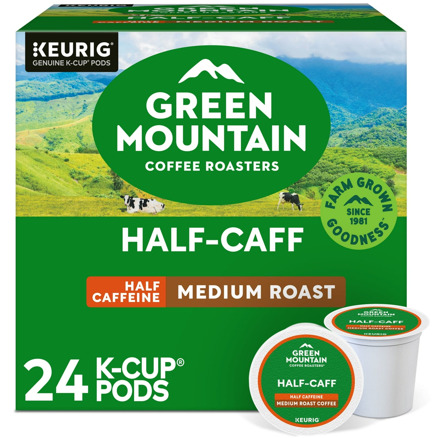 Green Mountain Coffee Roasters, Half Caff Medium Roast K-Cup Coffee Pods, 24 Count, 7.9 oz