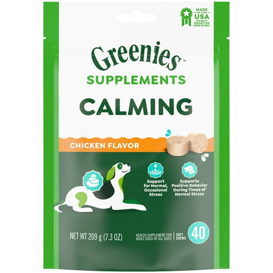 Greenies Supplements Calming Chews For Dogs Chicken Flavor, 7.3 Oz Container Of 40 Ct. Soft Chews