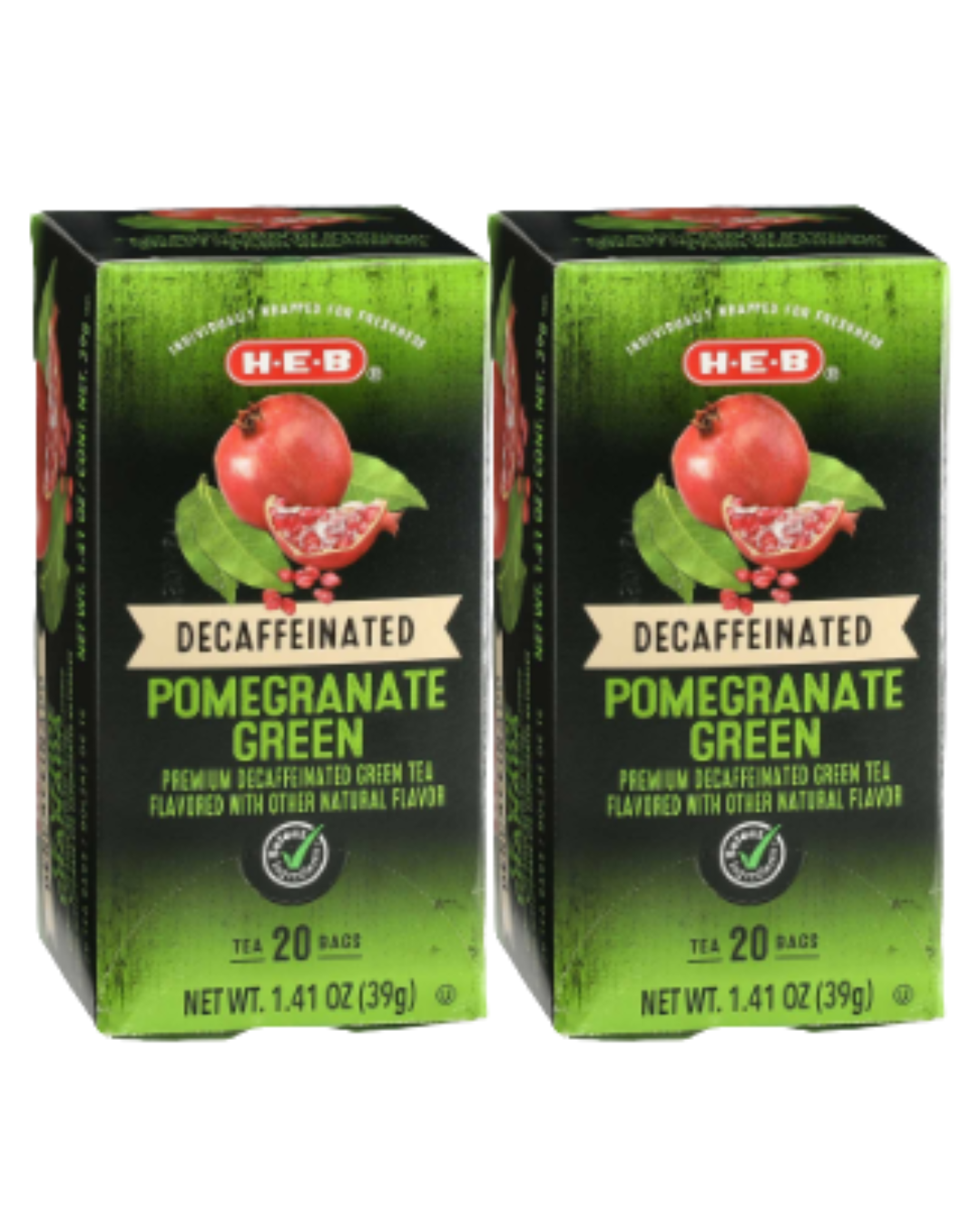 H‑E‑B Decaf Pomegranate Green Tea Bags, 20 ct, 1.41 oz (Pack of 2)