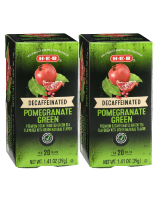 H‑E‑B Decaf Pomegranate Green Tea Bags, 20 ct, 1.41 oz (Pack of 2)