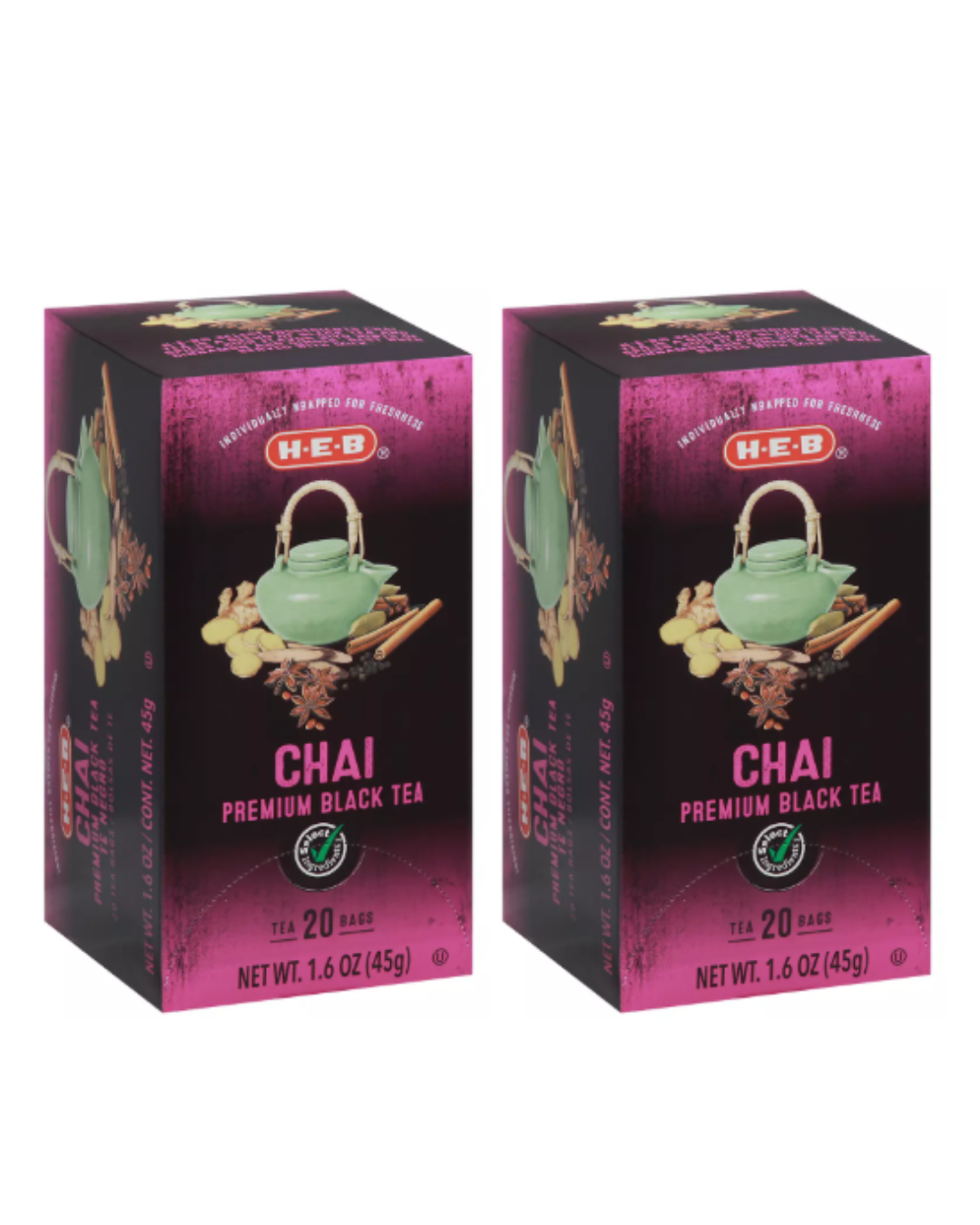 H‑E‑B Chai Black Tea Bags, 20 ct, 1.6 oz (Pack of 2)
