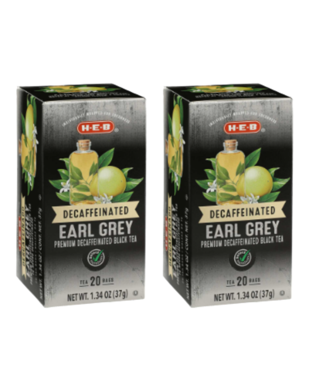 H‑E‑B Premium Decaffeinated Earl Grey Black Tea Bags, 20 ct, 1.34 oz (Pack of 2)