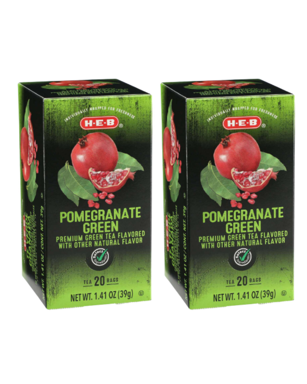 H‑E‑B Pomegranate Green Tea Bags, 20 ct, 1.41 oz (Pack of 2)