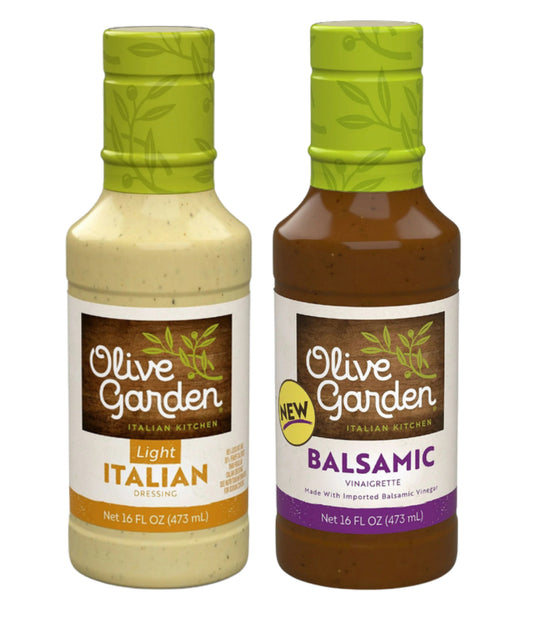 Olive Garden Light Italian & Balsamic Vinaigrette, 16 fl. oz. each.