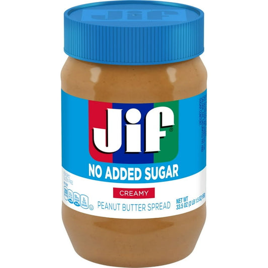 Jif No Added Sugar Creamy Peanut Butter Spread, 33.5 oz. (Pack of 2)