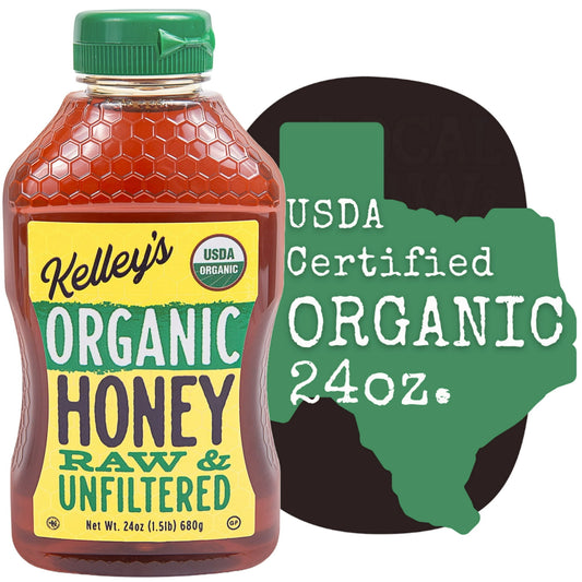 Kelley Honey Farms Organic 24oz Honey, USDA Certified Organic, Raw, Unfiltered, Sqz Bottle