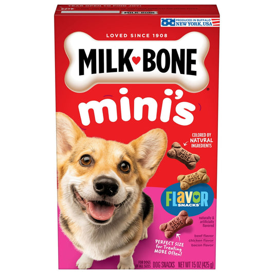 Milk Bone Flavor Snacks Mini Dog Biscuits, Flavored Crunchy Dog Treats, 15 ozMilk Bone Flavor Snacks Mini Dog Biscuits, Flavored Crunchy Dog Treats, 15 oz, Pack of 4