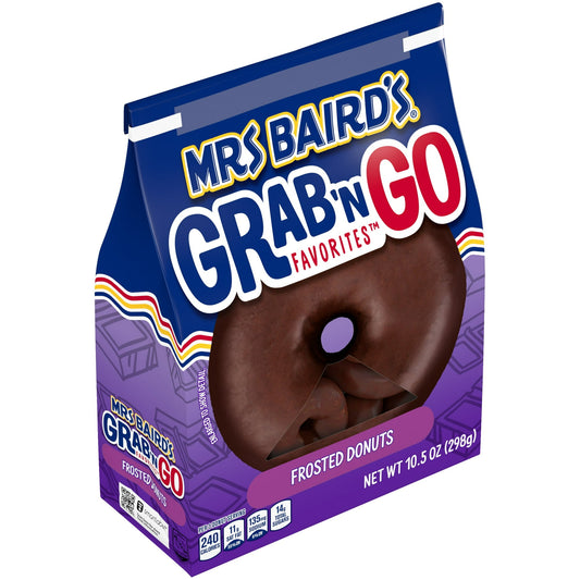 Mrs Baird's Grab 'n Go Favorites Frosted Donuts, 10.5 oz, Chocolate Donuts, Bag, Pack of 2