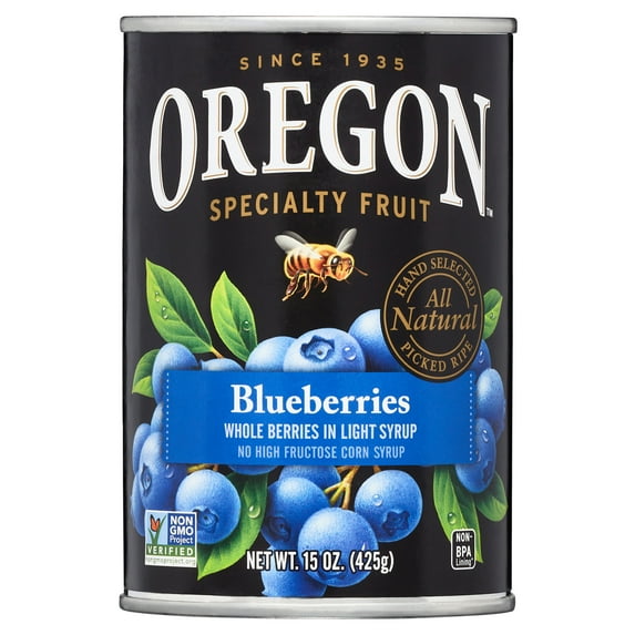 Oregon Fruit Canned Blueberries in Light Syrup, 15 oz Can
