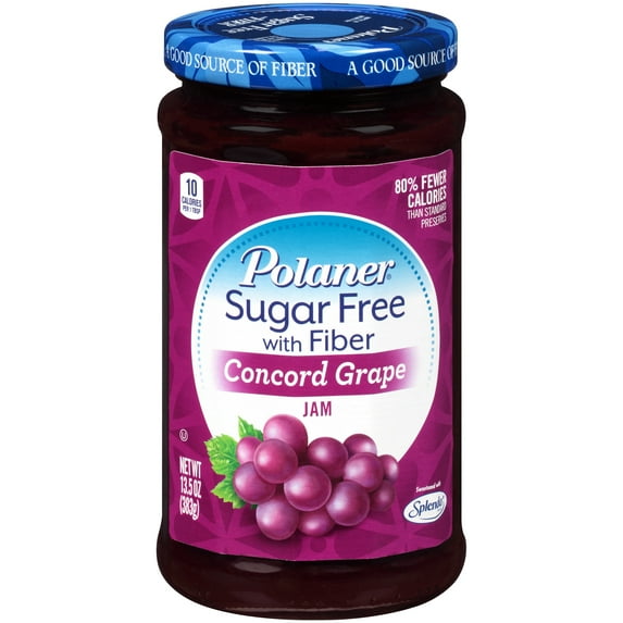 Polaner Sugar-Free Jam Variety Pack with Fiber - 5 Delicious Flavors(Seedless Raspberry, Blueberry, Strawberry, Concord Grape, and Peach) 13-13.5 oz Jars