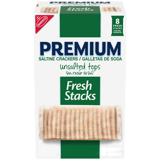 Premium Fresh Stacks Unsalted Tops Saltine Crackers, Travel Snacks, 14.2 oz (8 Multi Snack Packs) (Pack of 2)