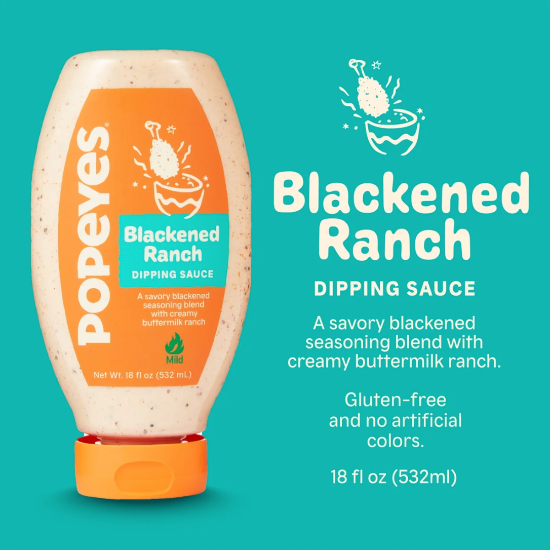Popeyes Louisiana Kitchen Blackened Ranch Dipping Sauce, 18 oz Bottle (Pack of 2)