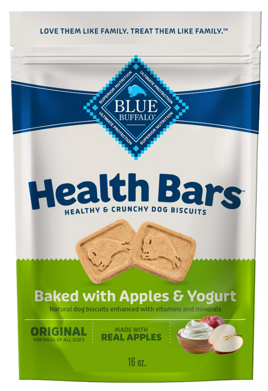 Blue Buffalo Health Bars Crunchy Adult Dog Treats, 16 oz - Apple & Yogurt (Pack of 2)