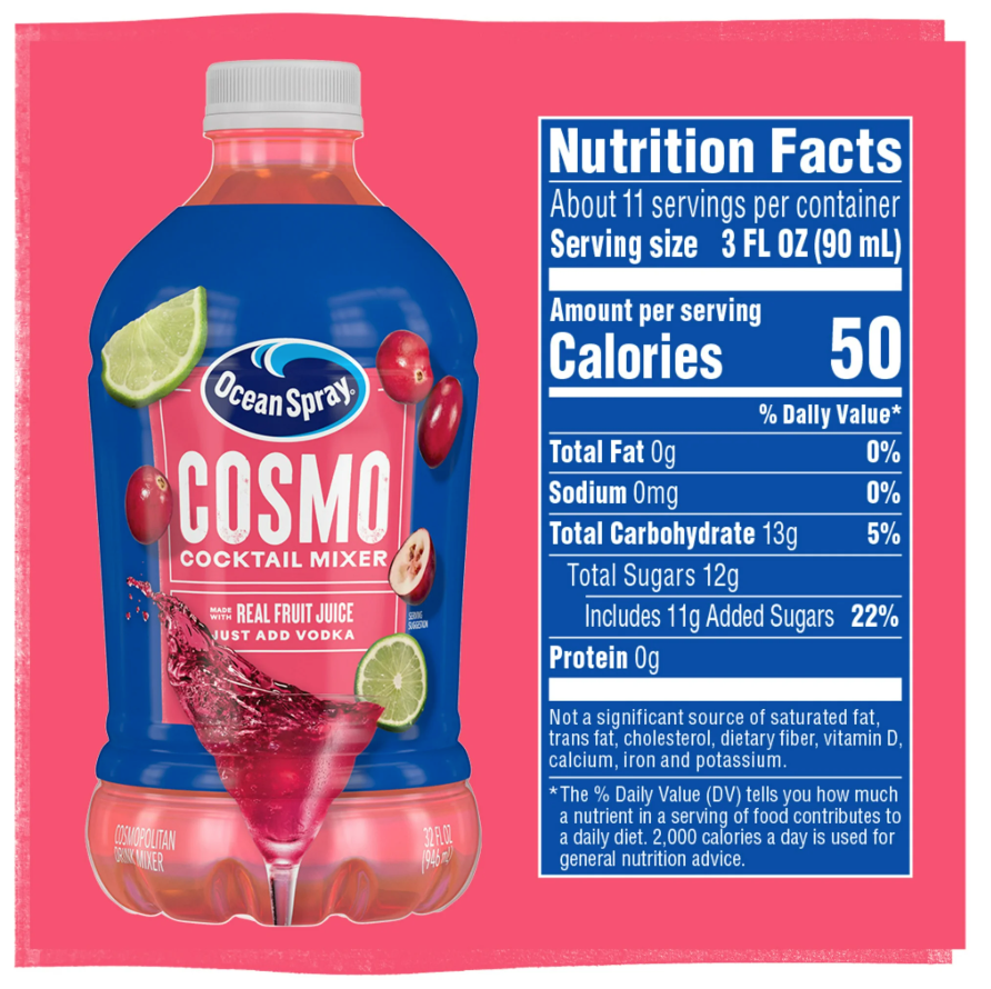 Ocean Spray® Cosmopolitan Cocktail Mixer, 32 fl oz Bottle (Pack of 2)