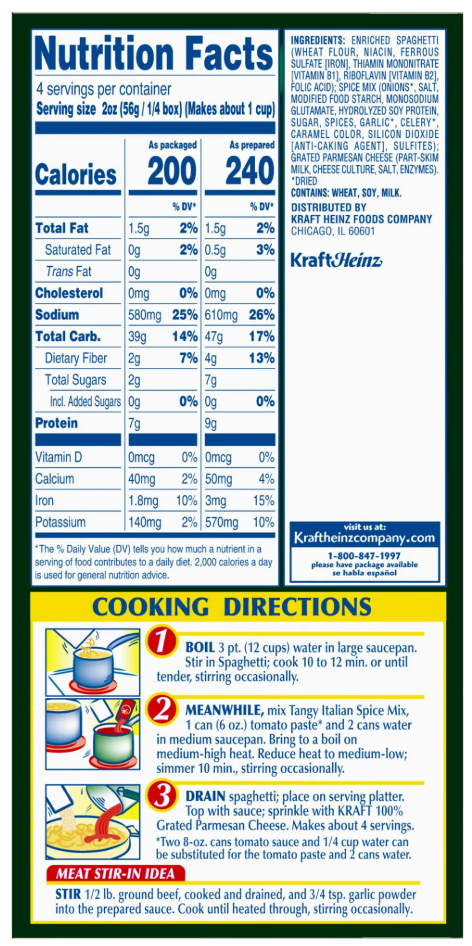 Kraft Spaghetti Classics, Tangy Italian, 8 oz (Pack of 4)