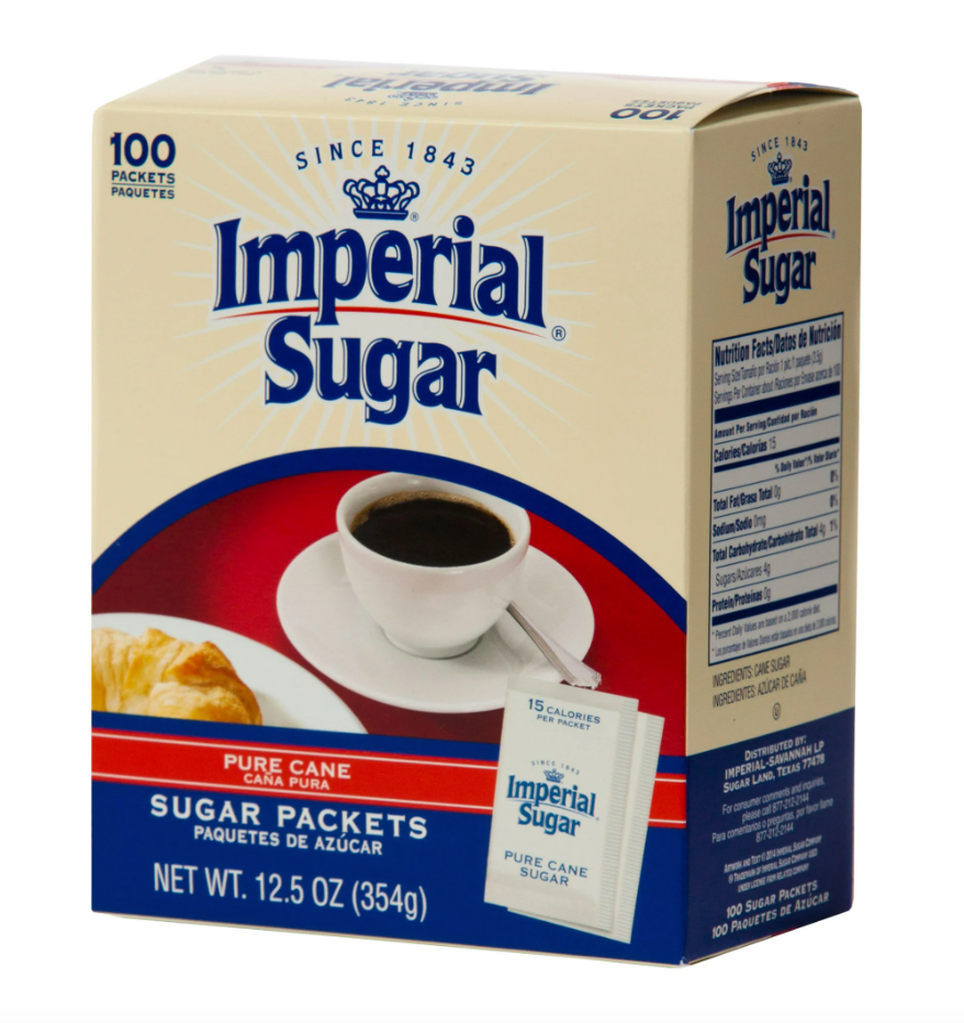 Imperial Sugar Pure Cane Sugar Packets, 100 Ct, 12.5 oz