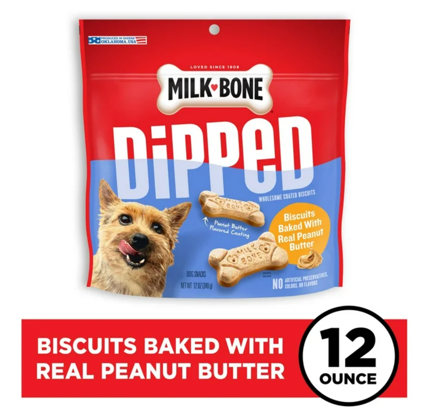 Milk Bone Dipped Dog Biscuits Baked With Real Peanut Butter, 12 oz