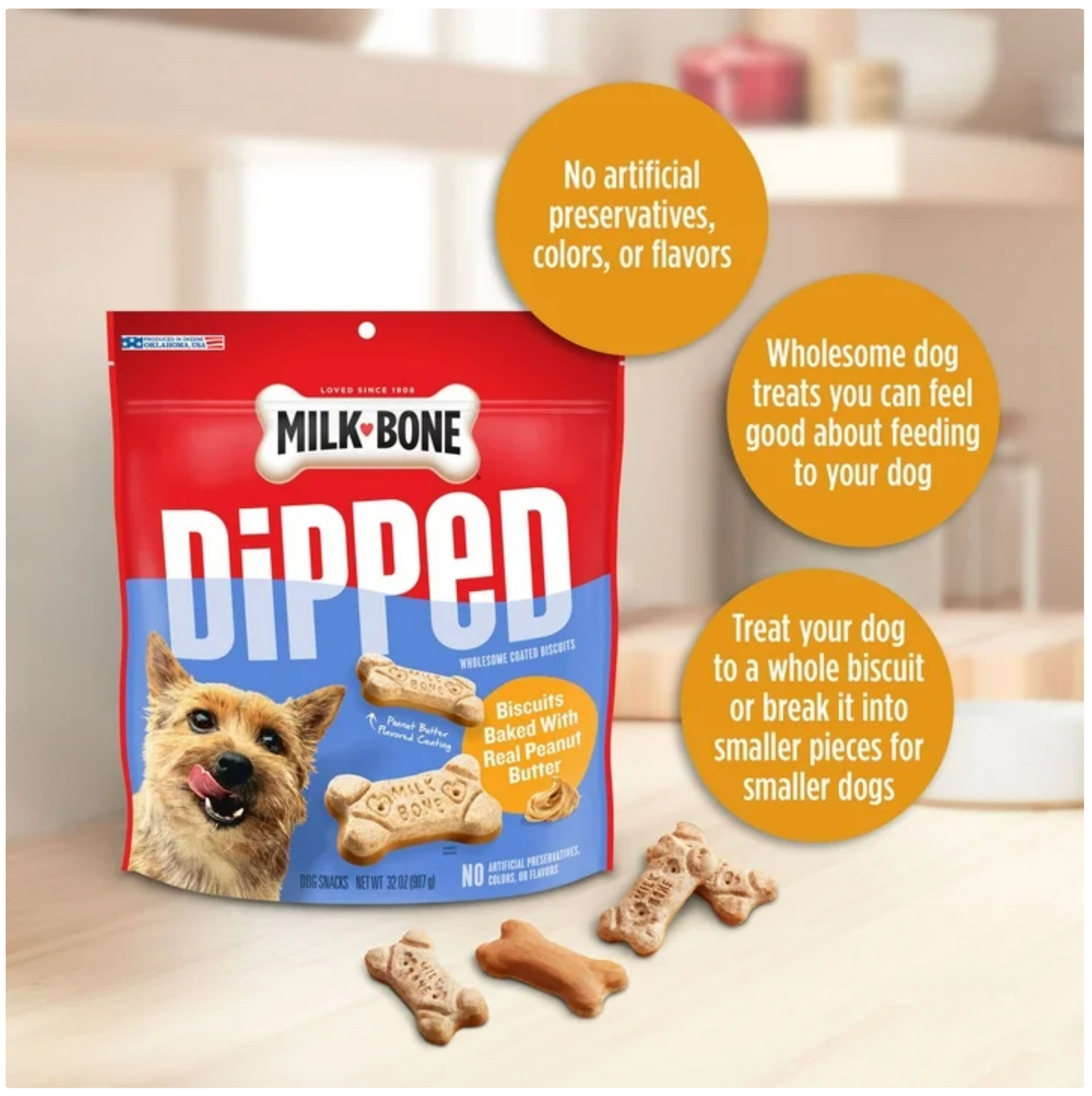 Milk Bone Dipped Dog Biscuits Baked With Real Peanut Butter, 12 oz