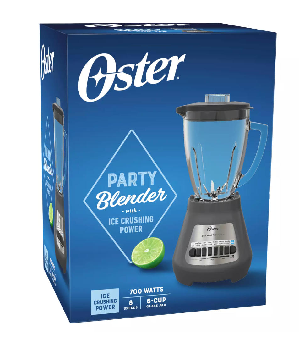 Oster Party Blender with Ice Crushing Power, 8 Speeds, 6 Cups (Grey)