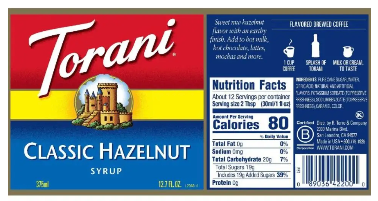 Torani Flavoring Syrup Classic Hazelnut - 12.7 Fl Oz