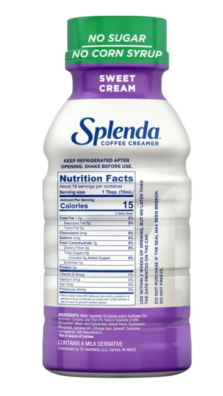 Splenda Sugar Free, Low Calorie Sweet Cream Coffee Creamer, 8 fl Ounces Bottle, Pack of 4
