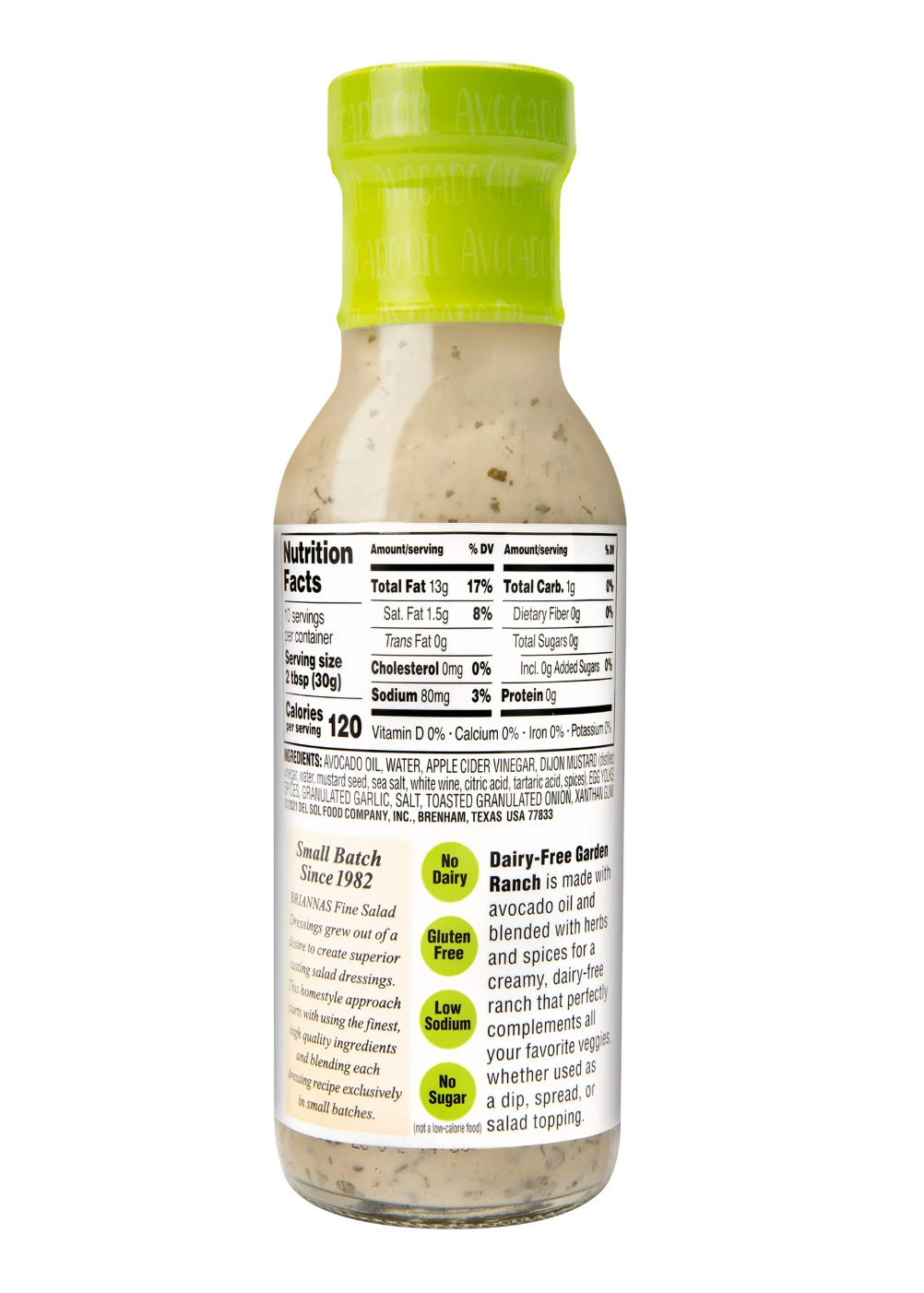 BRIANNAS Avocado Oil Dairy Free Garden Ranch Dressing, 10 FL OZ (Pack of 2)