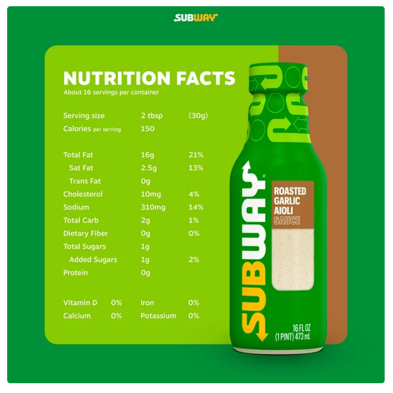 Subway Roasted Garlic Aioli Sauce, 16 fl oz (Pack of 3)