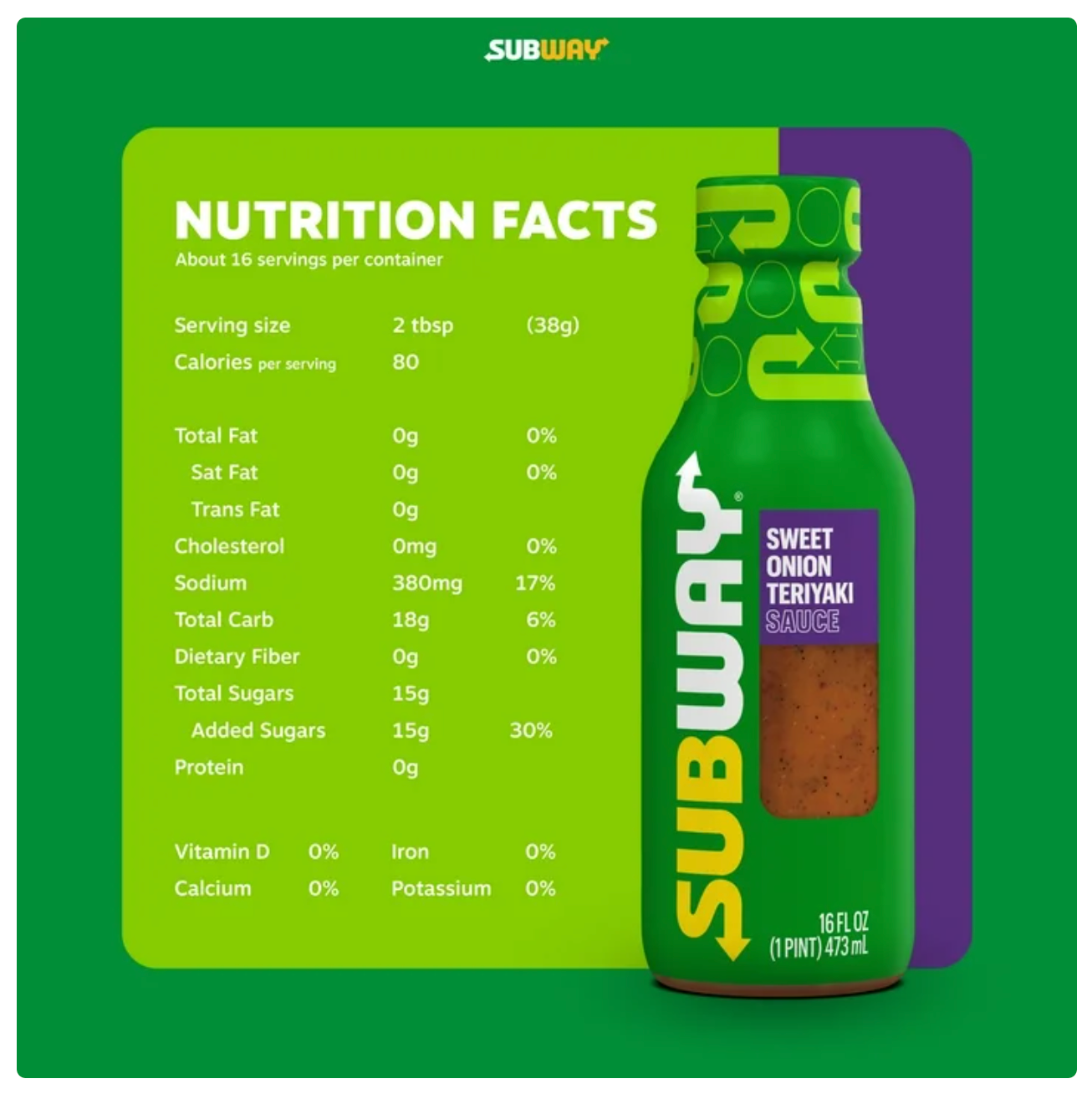 Subway Sweet Onion Teriyaki Sauce, 16 fl oz