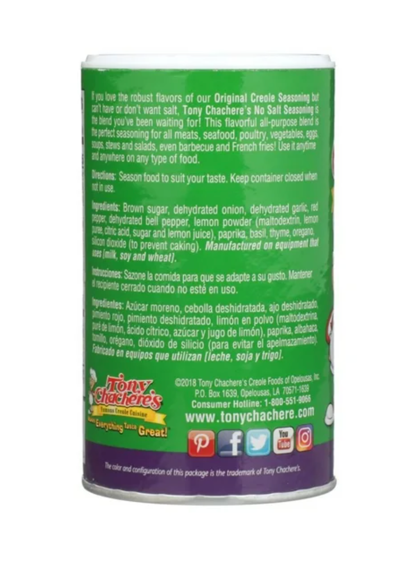 Tony Chachere's No Salt Seasoning Blend, 5 oz (Pack of 2)