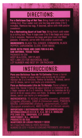 H‑E‑B Chai Black Tea Bags, 20 ct, 1.6 oz (Pack of 2)