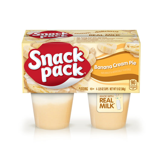 Snack Pack Banana Cream Pie Flavored Pudding, Lunchbox Snack, 3.25 oz Pudding Cups, 4 Count (Pack of 2)