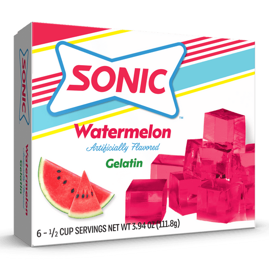 Sonic Watermelon Gelatin Mix, 6 Servings, 3.94 oz Shelf-Stable Cardboard Box (Pack of 3)