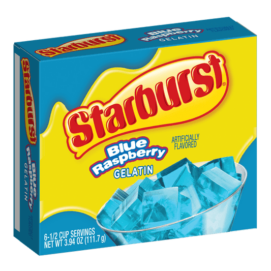 Starburst Blue Raspberry Gelatin Dessert Mix, Fat-free, 6 Servings, 3.94 oz Shelf-Stable Cardboard Box (Pack of 3)