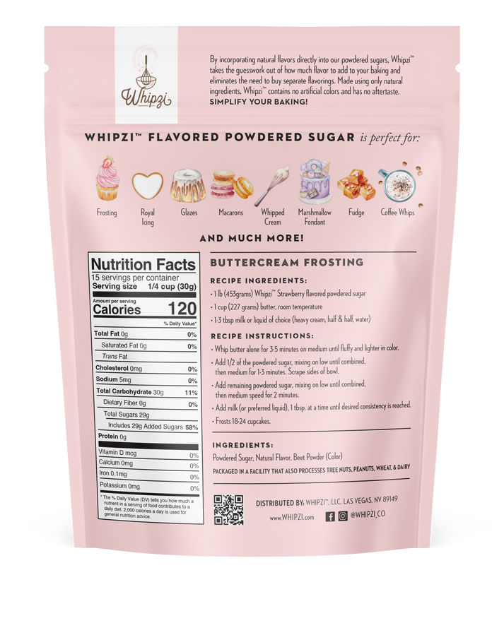 Whipzi Strawberry Flavor Powdered Sugar 1lb