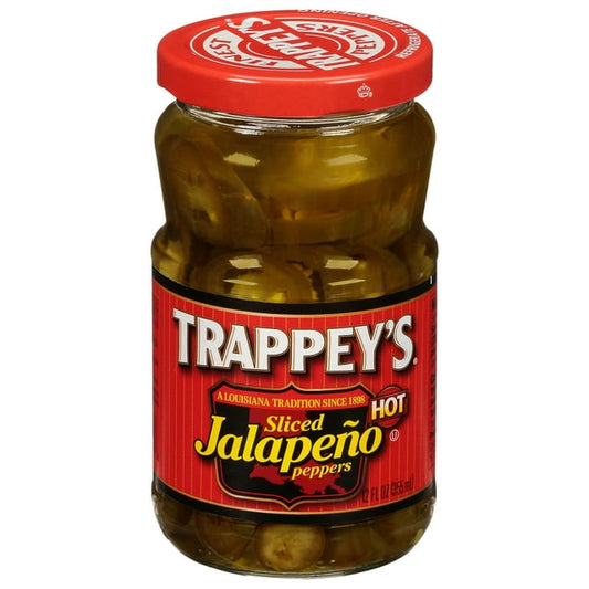 Trappey's Hot Sliced Jalapeño Peppers, 12 oz Glass Jar, Pack of 2