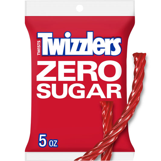 Twizzlers Zero Sugar Twists Strawberry Flavored Licorice Style Candy, Bag 5 oz, Pack of 2