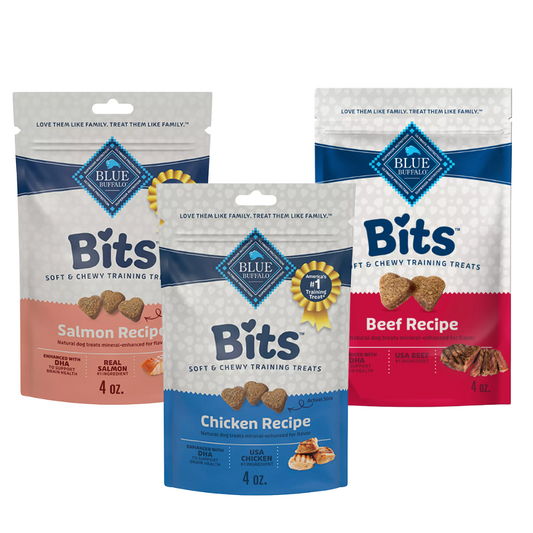 Blue Buffalo Bits Soft Dog Treats Variety Pack, 4oz each (Salmon, Chicken, and Beef)