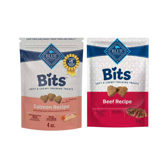 Blue Buffalo Bits Soft Dog Treats Variety Pack, 4oz each (Salmon and Beef)