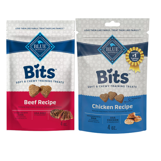 Blue Buffalo Bits Soft Dog Treats Variety Pack, 4oz each (Beef and Chicken)