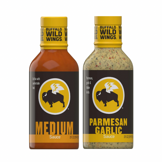 Buffalo Wild Wings Medium Buffalo Sauce and Parmesan Garlic Variety Pack, 20 fl oz each
