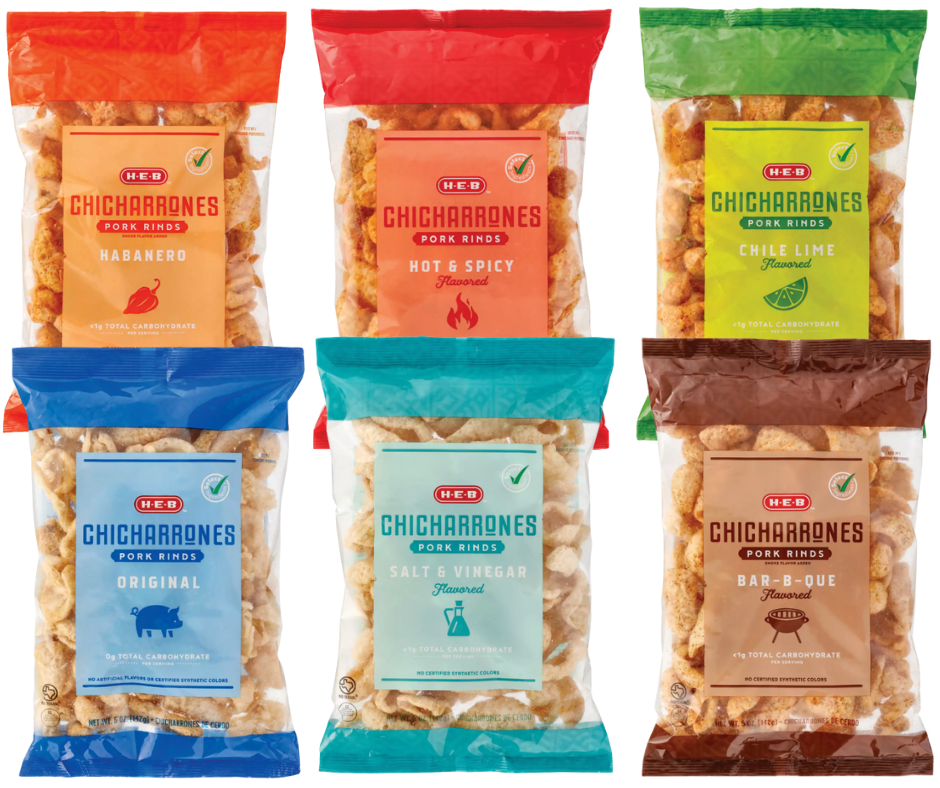 H‑E‑B Chicharrones Pork Rinds - Variety Pack (5oz Each)