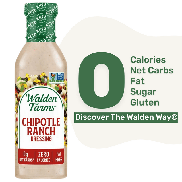 Walden Farms Chipotle Ranch Dressing, 12 oz. Bottle, Fresh and Delicious Salad Topping, Smooth and Creamy