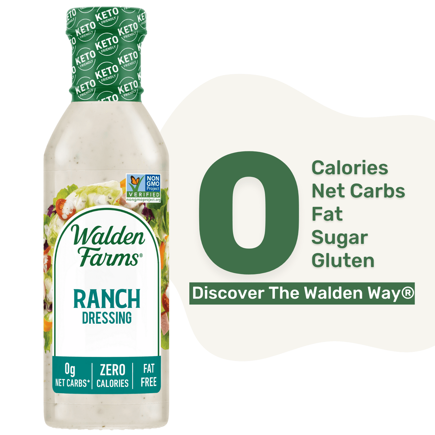 Walden Farms Ranch Dressing, 12oz. Bottle, Fresh-Delicious, Sugar Free 0g Net Carbs, Cool and Tangy