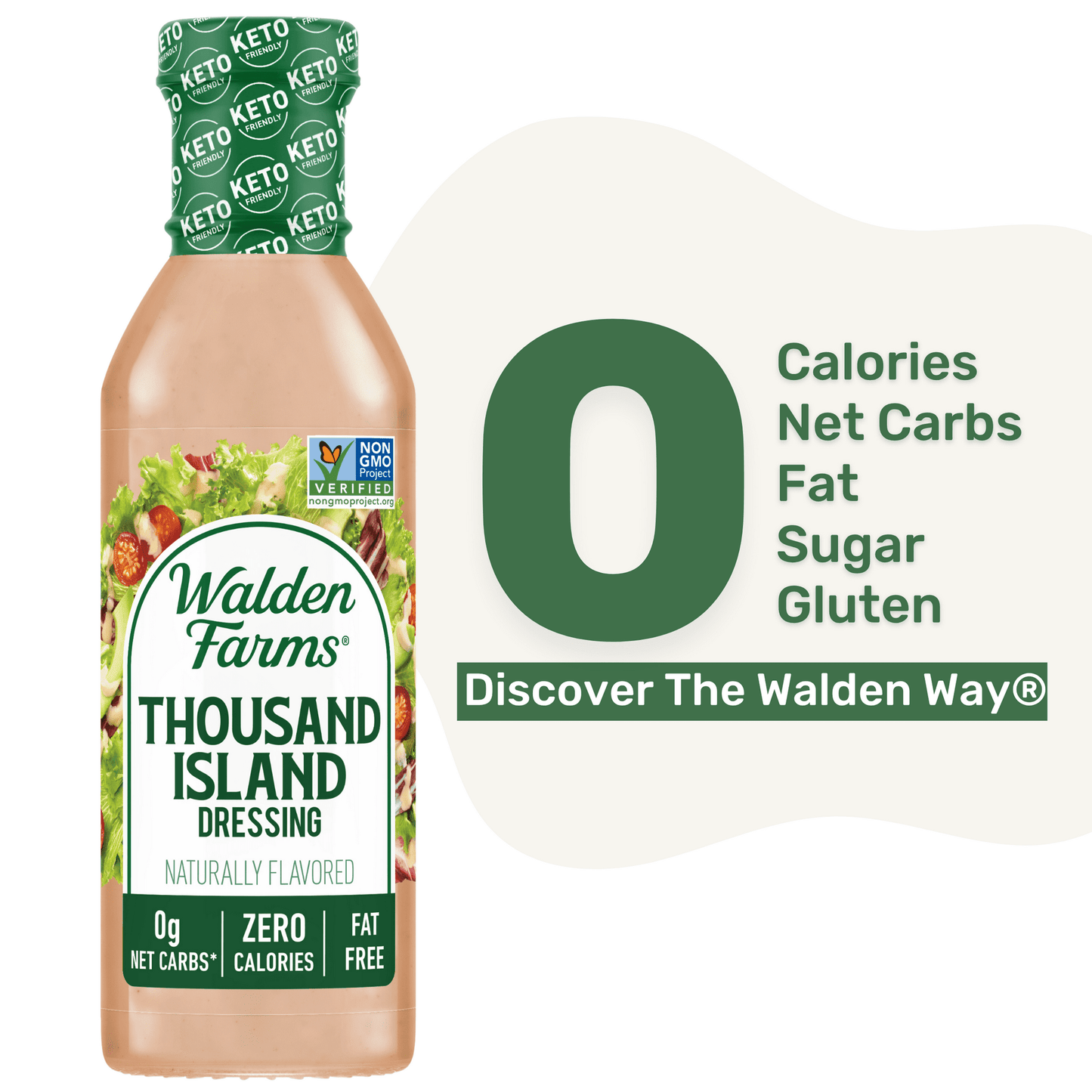 Walden Farms Thousand Island Dressing, 12 oz. Bottle, Fresh and Delicious Salad Topping, Sugar Free 0g Net Carbs Condiment, Smooth and Creamy