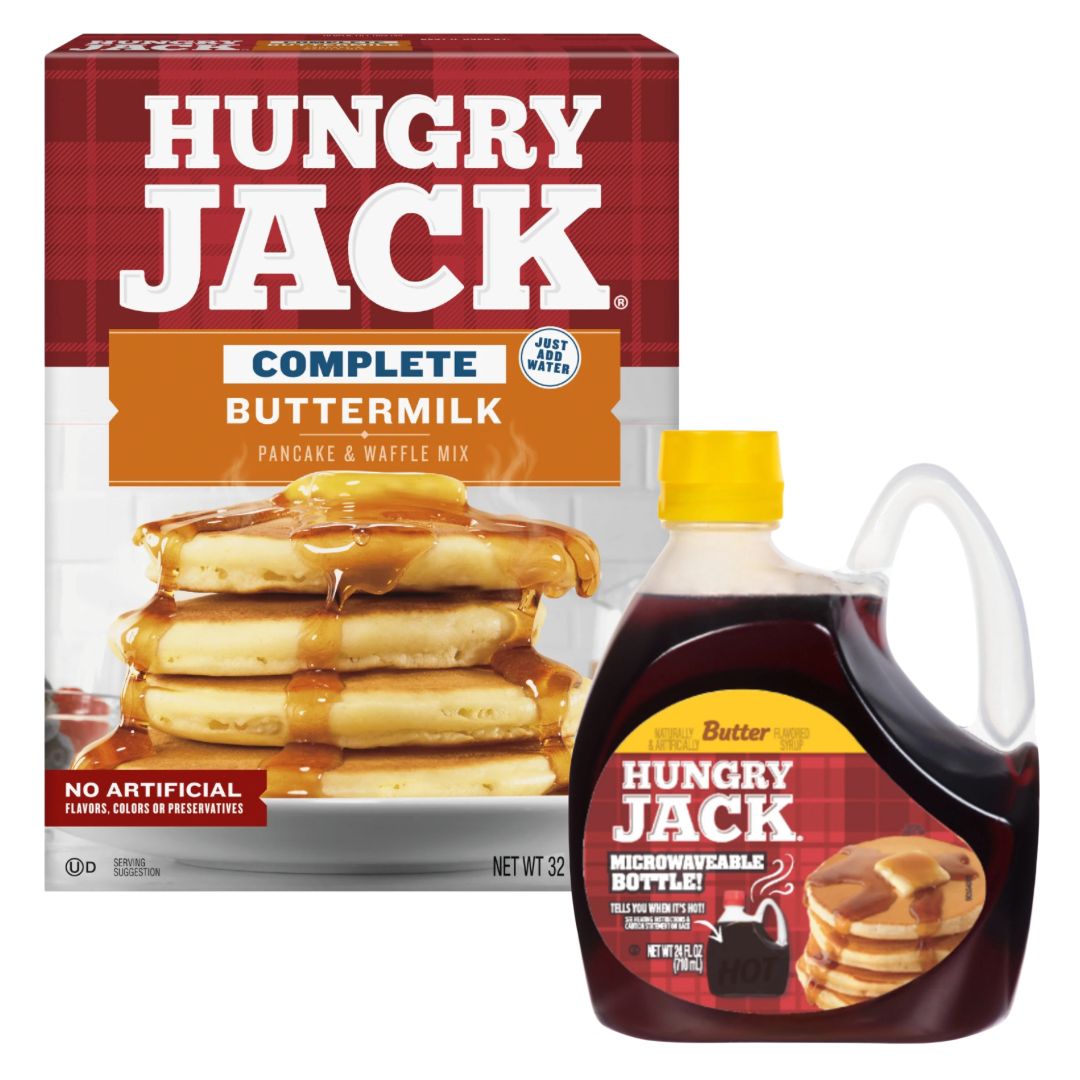 Hungry Jack Pancake Mix + Butter Syrup Bundle – 32 oz Mix & 24 oz Syrup