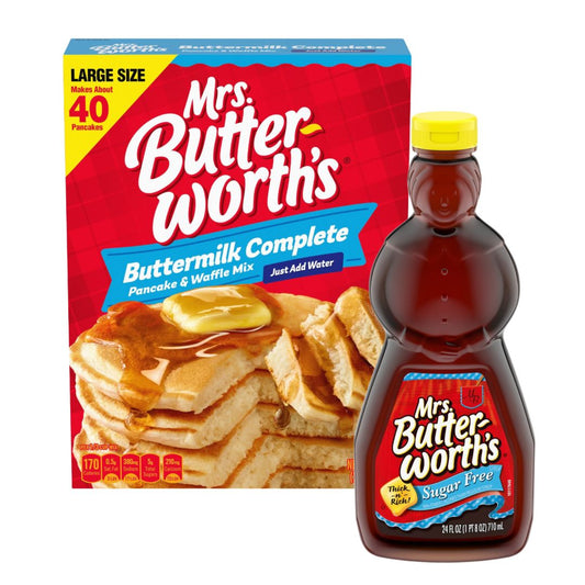Mrs. Butterworth’s Pancake Mix & Sugar-Free Syrup Bundle – 32 oz Mix + 24 oz Syrup
