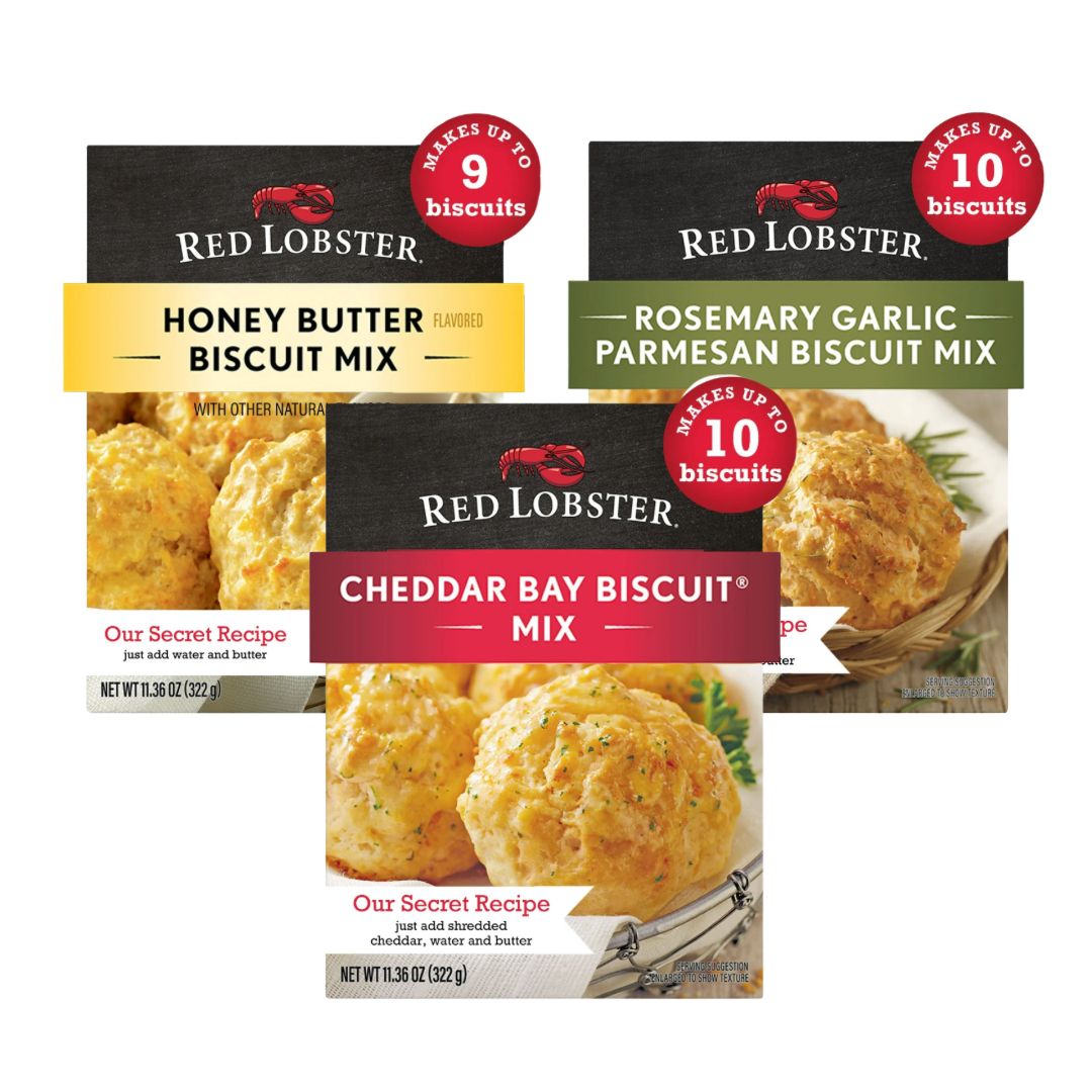 Red Lobster Biscuit Mix Variety Pack (3x11.36 oz) (Rosemary Garlic Parmesan, Honey Butter, Cheddar Bay)
