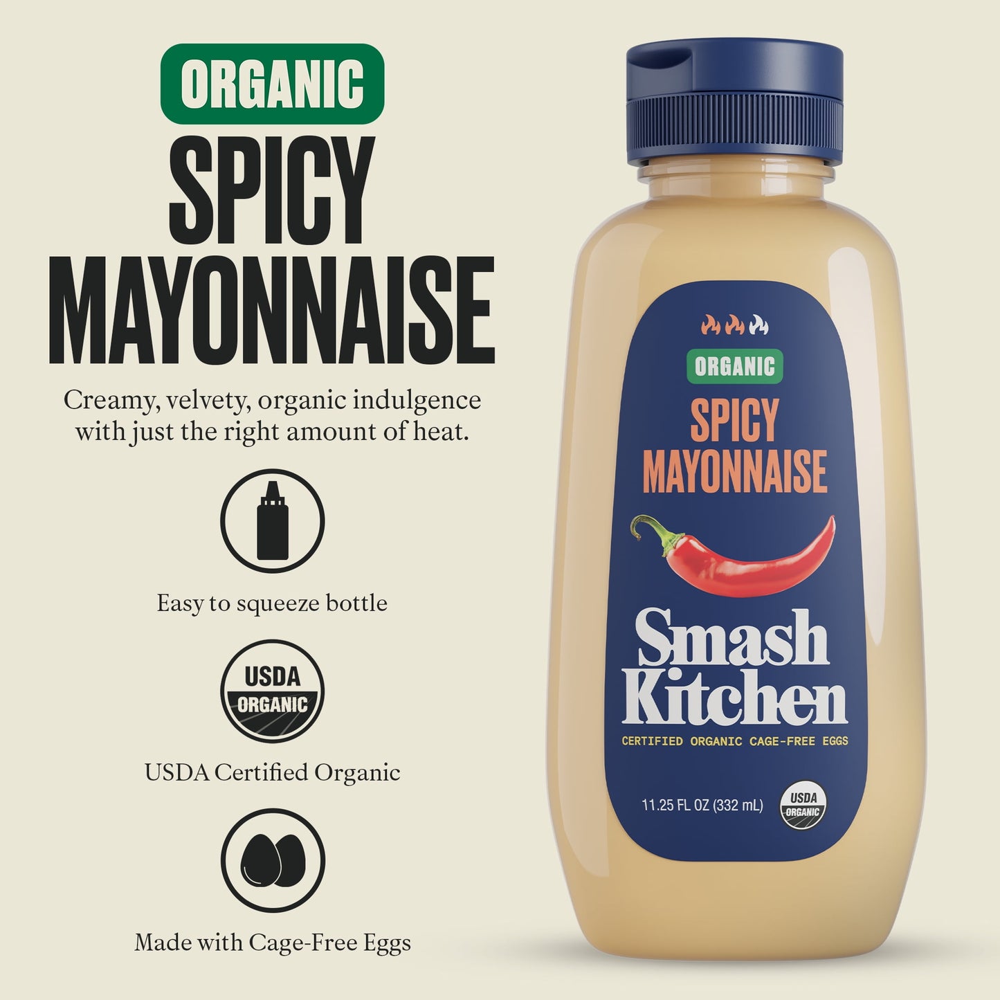 Smash Kitchen Organic Spicy Mayonnaise, 11.25 oz Bottle (Pack of 2)