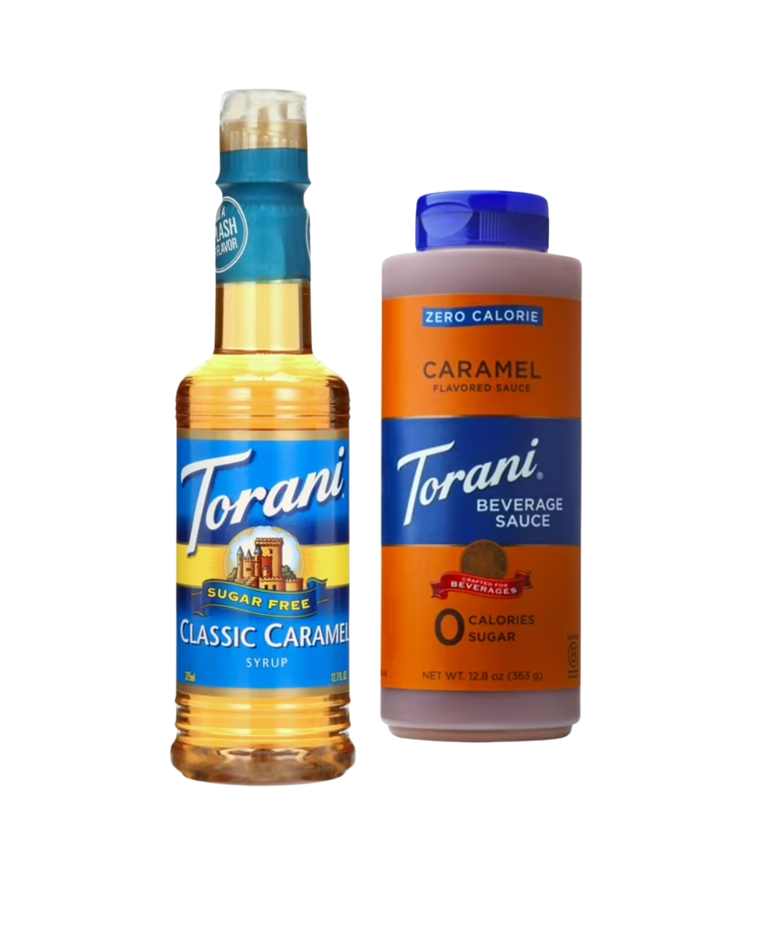 Torani Sugar Free Classic Caramel Syrup, 12.7 fl oz & Zero Calorie Caramel Sauce 12.8 fl oz.