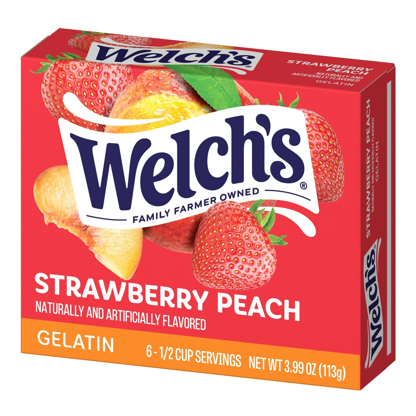 Welch's Strawberry Peach Gelatin Mix, 6 Servings, 3.99 oz Cardboard Box (Pack of 5)